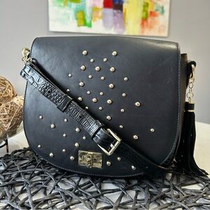 Brahmin Sonny Black Nara Studded Crossbody Bag